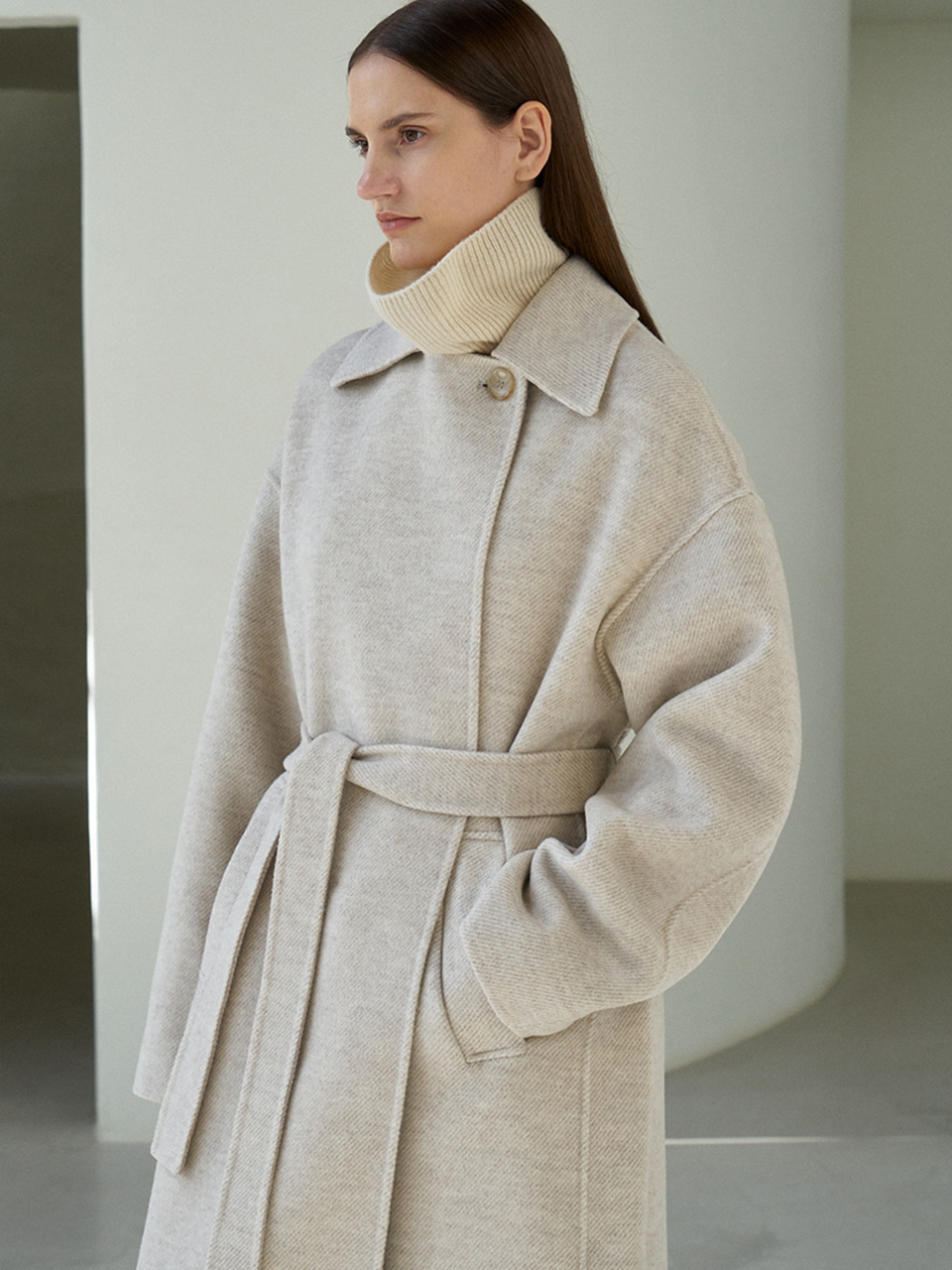 Twill cashmere handmade coat beige